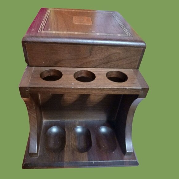 Vintage 1975 Wooden Pipe Stand Tobacco Box With Holder And Hinged Lid - Picture 7 of 12